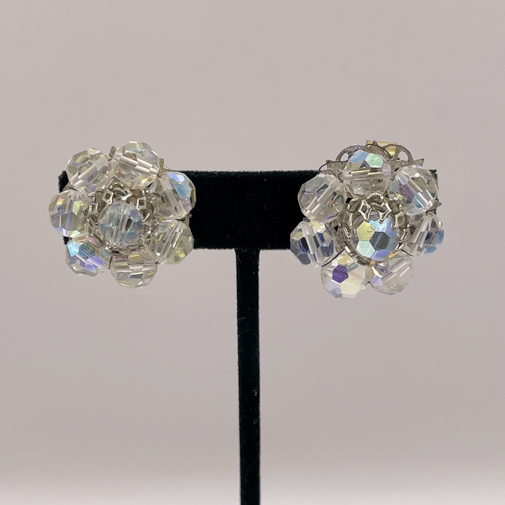 HOBÉ Vintage Aurora Borealis Crystal Clip On Earrings